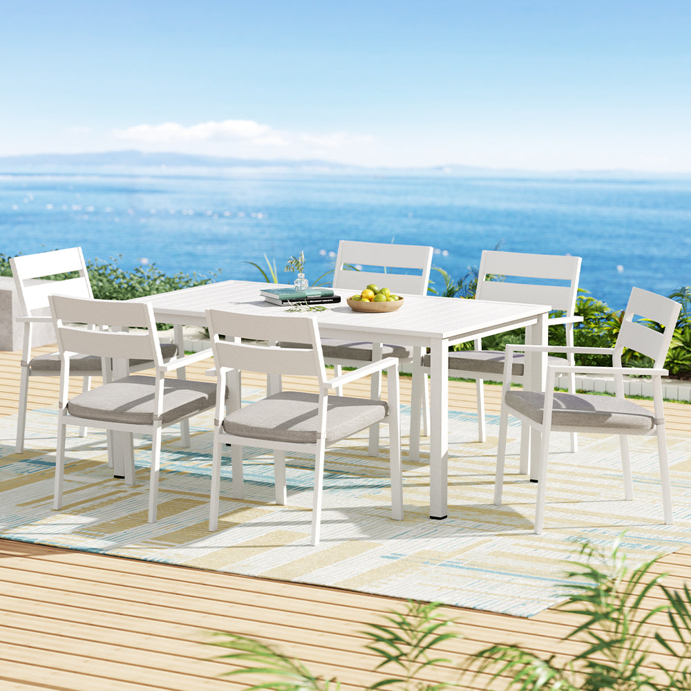 Outdoor Dining Sets: Gardeon Outdoor Dining Set 7 Piece Aluminum Table Chairs Setting White