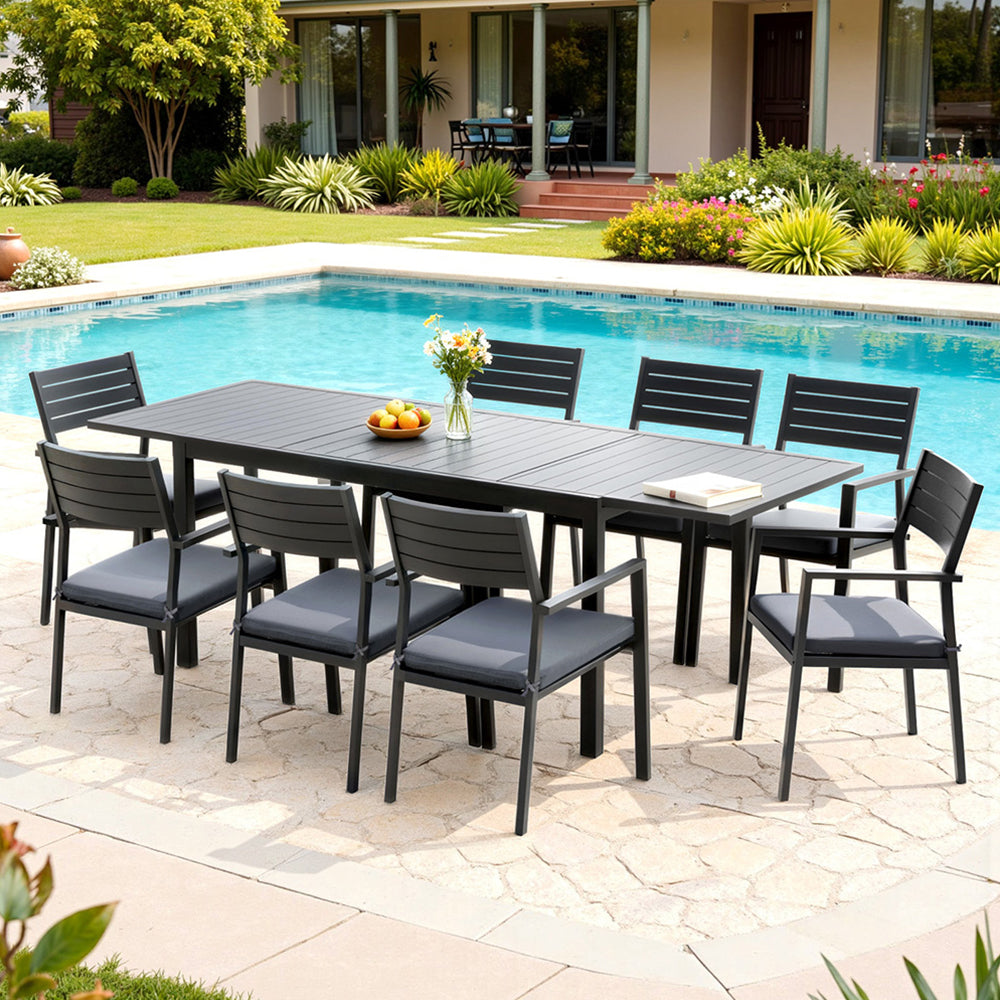 Outdoor Dining Sets: Gardeon Outdoor Dining Set 9PCS Aluminum Extendable Table Chairs Patio Furniture