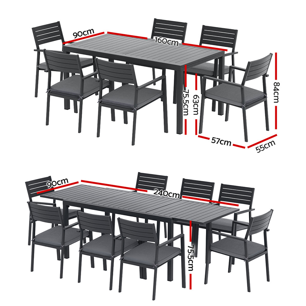 Outdoor Dining Sets: Gardeon Outdoor Dining Set 9PCS Aluminum Extendable Table Chairs Patio Furniture