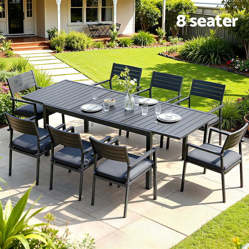 Outdoor Dining Sets: Gardeon Outdoor Dining Set 9PCS Aluminum Extendable Table Chairs Patio Furniture