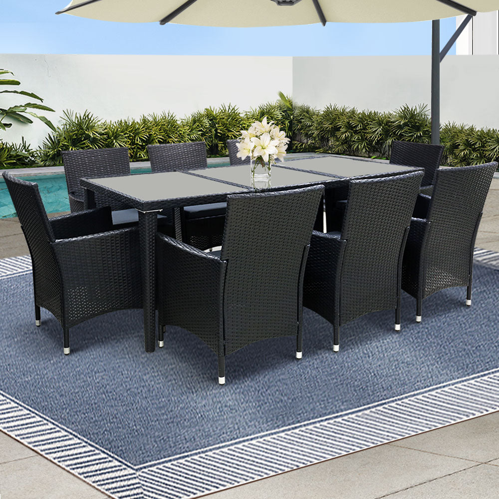 Outdoor Sofas & Lounge Sets: Gardeon Outdoor Dining Set 9 Piece Wicker Lounge Setting Black