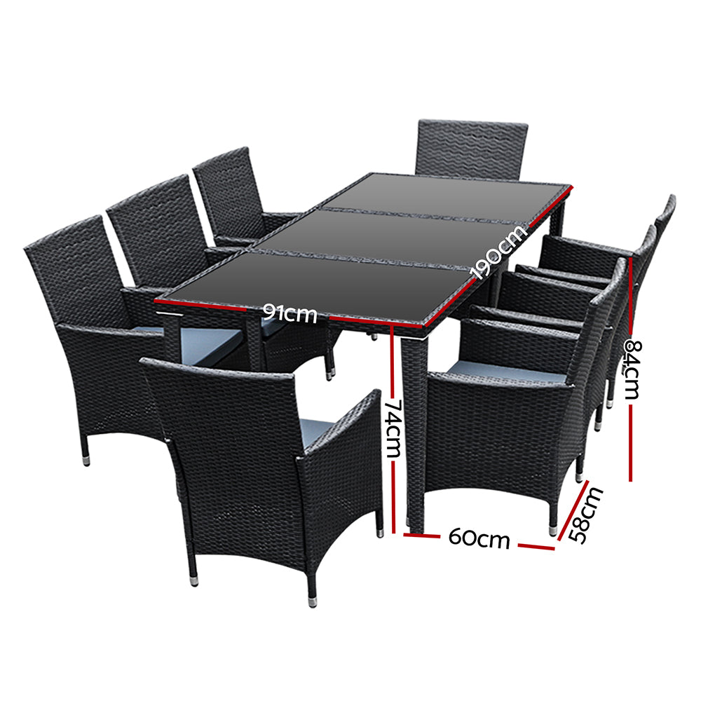 Outdoor Sofas & Lounge Sets: Gardeon Outdoor Dining Set 9 Piece Wicker Lounge Setting Black
