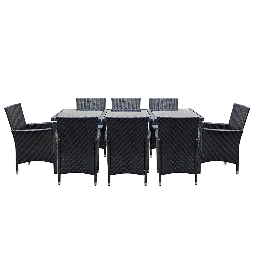 Outdoor Sofas & Lounge Sets: Gardeon Outdoor Dining Set 9 Piece Wicker Lounge Setting Black