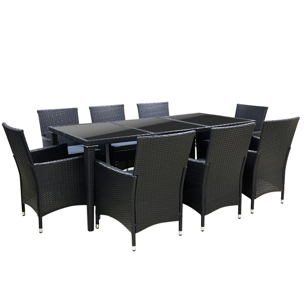 Outdoor Sofas & Lounge Sets: Gardeon Outdoor Dining Set 9 Piece Wicker Lounge Setting Black