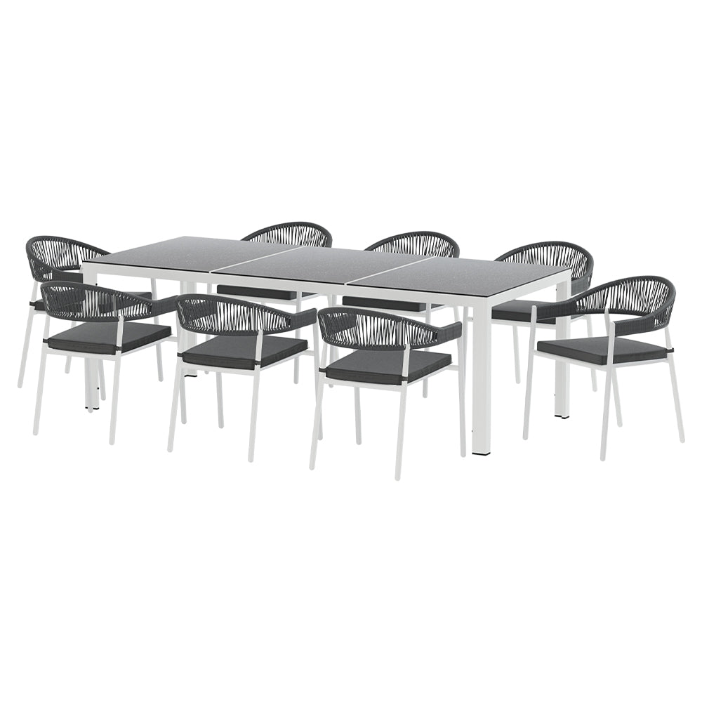 Outdoor Dining Sets: Gardeon Outdoor Dining Set 9 Piece Steel Table Chairs Setting White