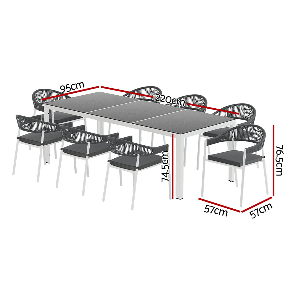 Outdoor Dining Sets: Gardeon Outdoor Dining Set 9 Piece Steel Table Chairs Setting White