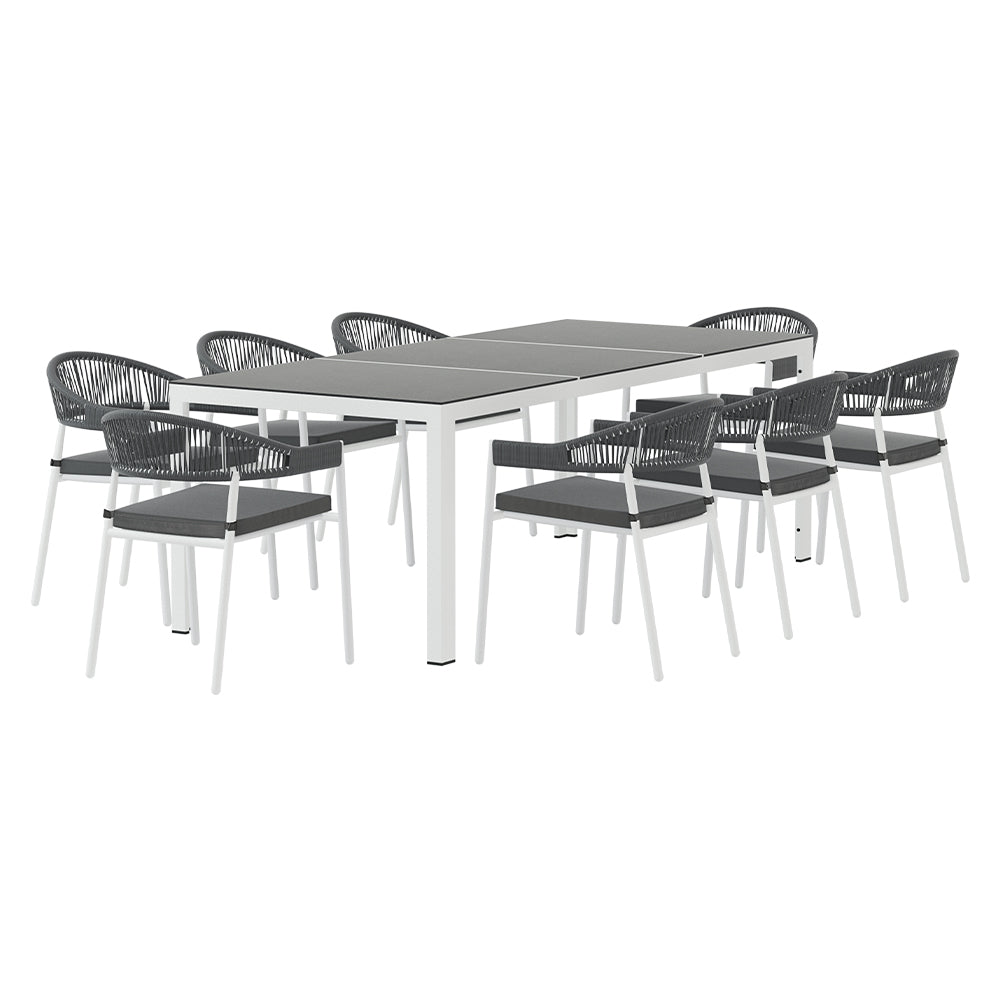 Outdoor Dining Sets: Gardeon Outdoor Dining Set 9 Piece Steel Table Chairs Setting White