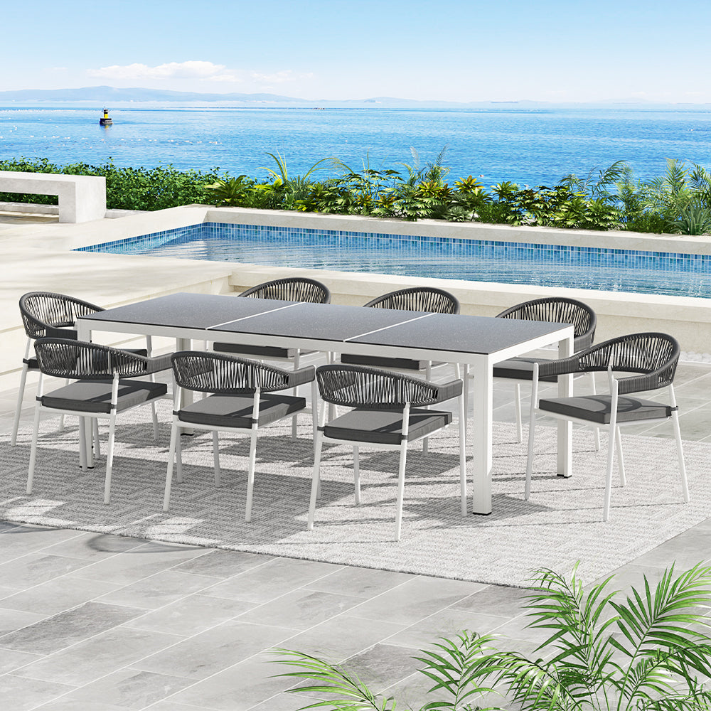 Outdoor Dining Sets: Gardeon Outdoor Dining Set 9 Piece Steel Table Chairs Setting White