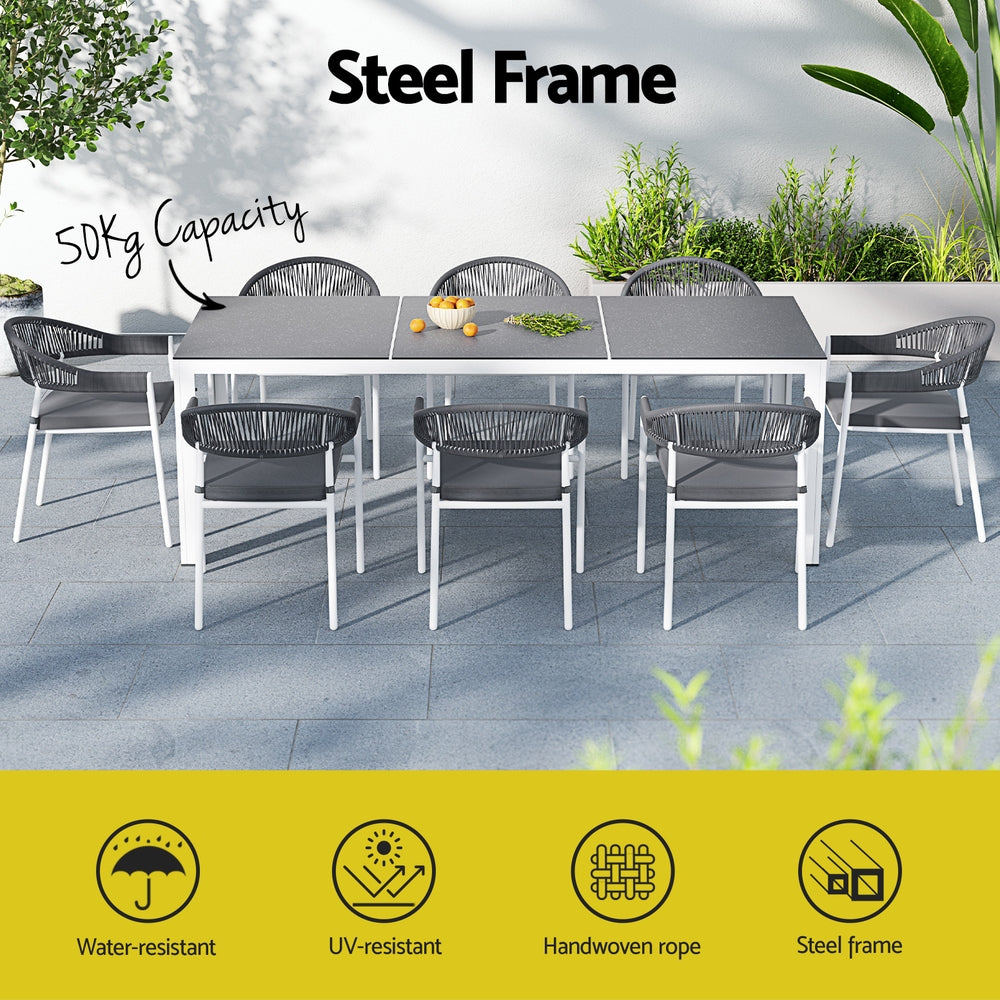 Outdoor Dining Sets: Gardeon Outdoor Dining Set 9 Piece Steel Table Chairs Setting White