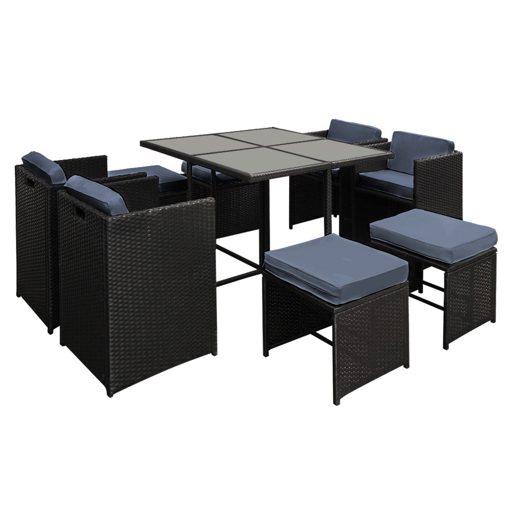 Outdoor Dining Sets: Gardeon Outdoor Dining Set 9 Piece Wicker Table Chairs Setting Black