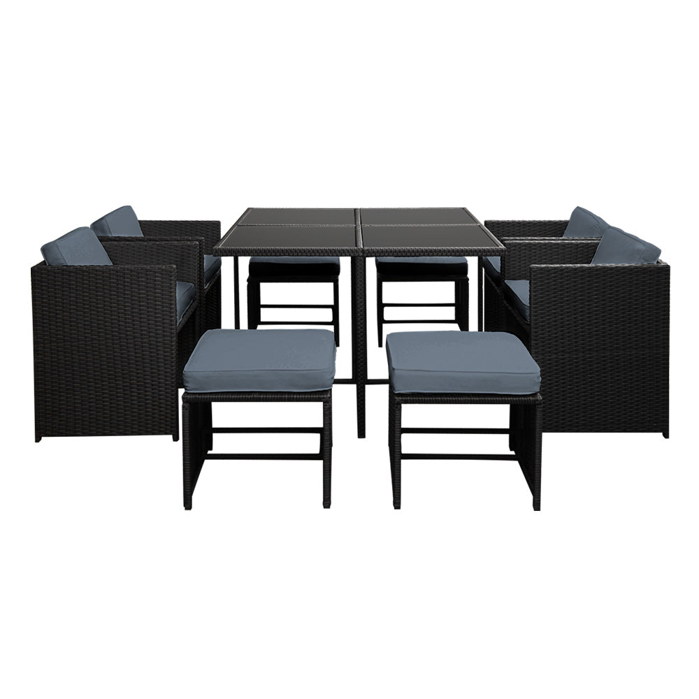Outdoor Dining Sets: Gardeon Outdoor Dining Set 9 Piece Wicker Table Chairs Setting Black