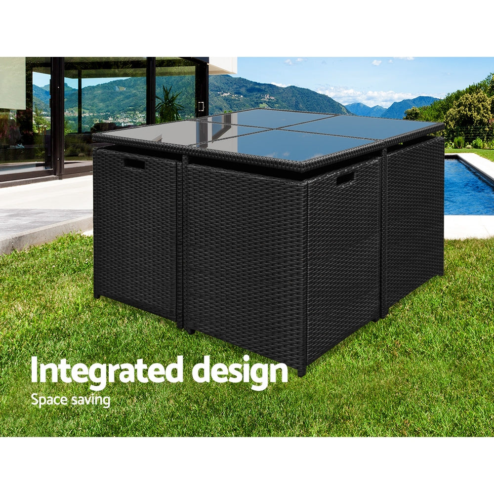 Outdoor Dining Sets: Gardeon Outdoor Dining Set 9 Piece Wicker Table Chairs Setting Black