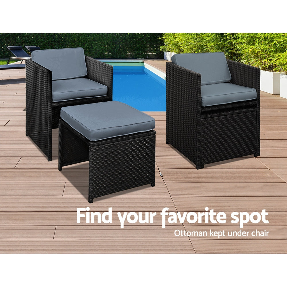 Outdoor Dining Sets: Gardeon Outdoor Dining Set 9 Piece Wicker Table Chairs Setting Black