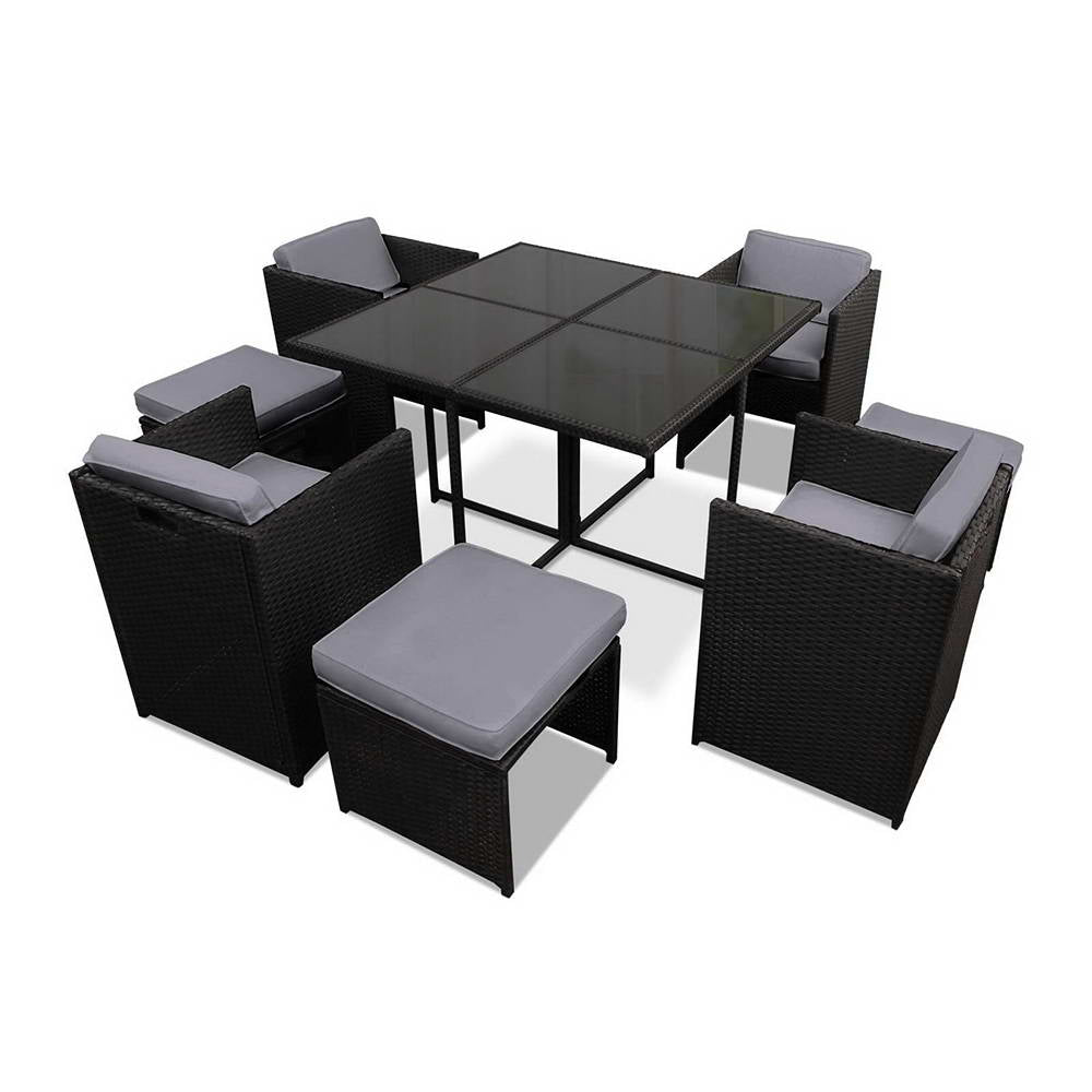 Outdoor Dining Sets: Gardeon Outdoor Dining Set 9 Piece Wicker Table Chairs Setting Black