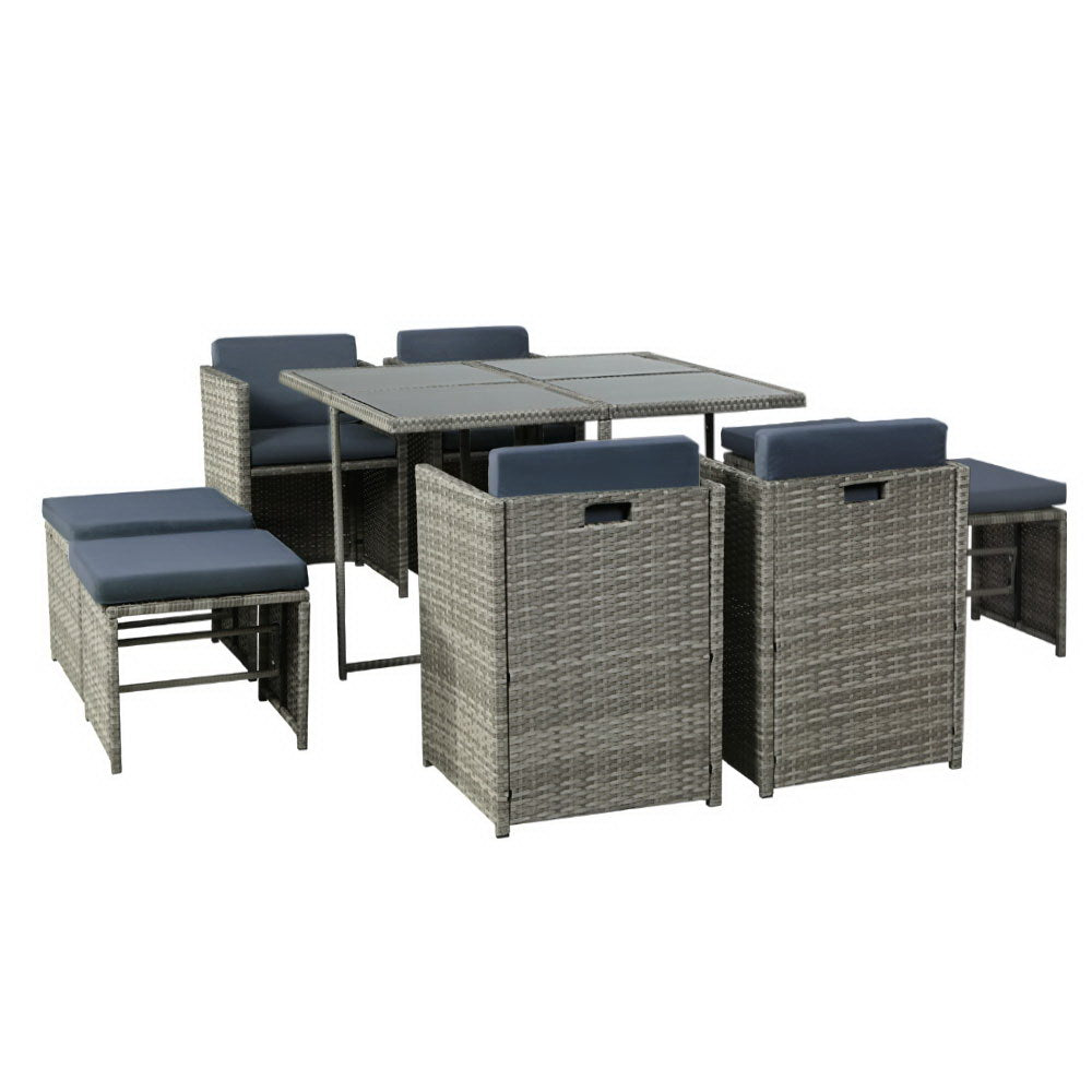 Outdoor Chairs: Gardeon Outdoor Dining Set 9 Piece Wicker Table Chairs Setting Grey