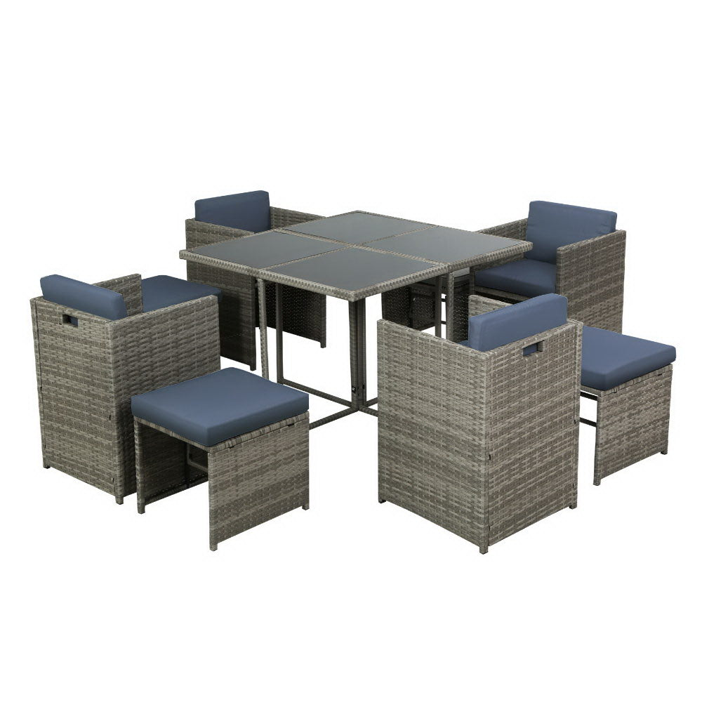 Outdoor Chairs: Gardeon Outdoor Dining Set 9 Piece Wicker Table Chairs Setting Grey