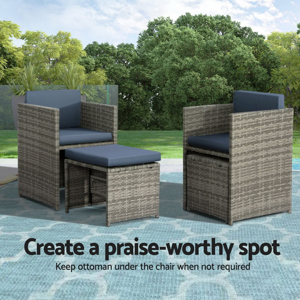 Outdoor Chairs: Gardeon Outdoor Dining Set 9 Piece Wicker Table Chairs Setting Grey