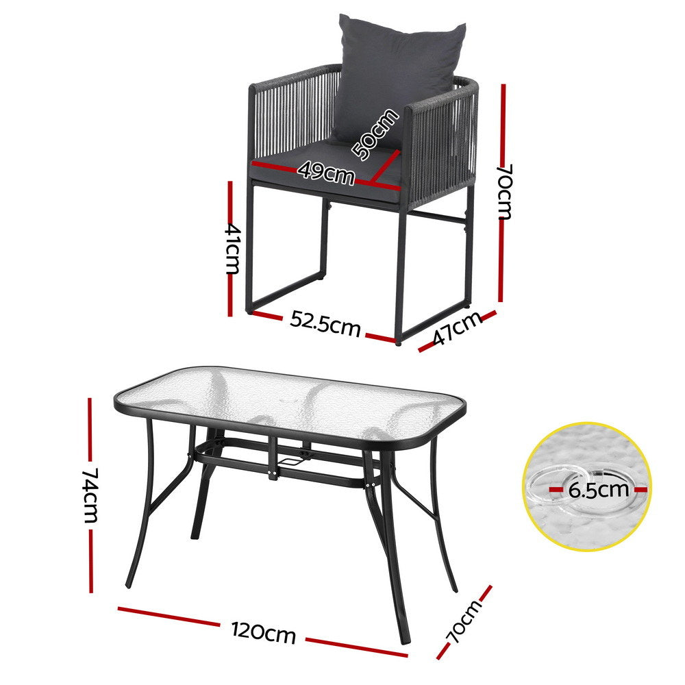 Dining Set: Gardeon 5PCS Outdoor Dining Set Table and Chairs Rope Patio Furniture Garden Black