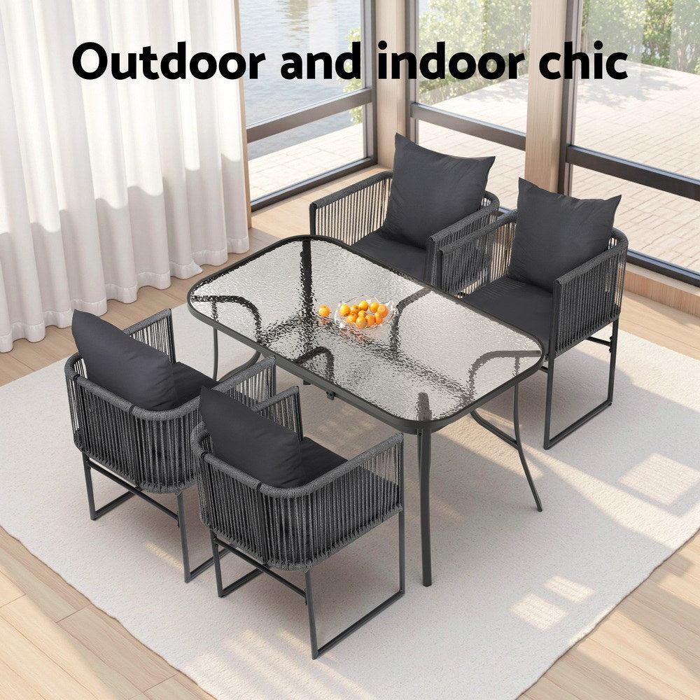 Dining Set: Gardeon 5PC Outdoor Dining Set Table and Chairs Patio Furniture Garden Bistro Set Black