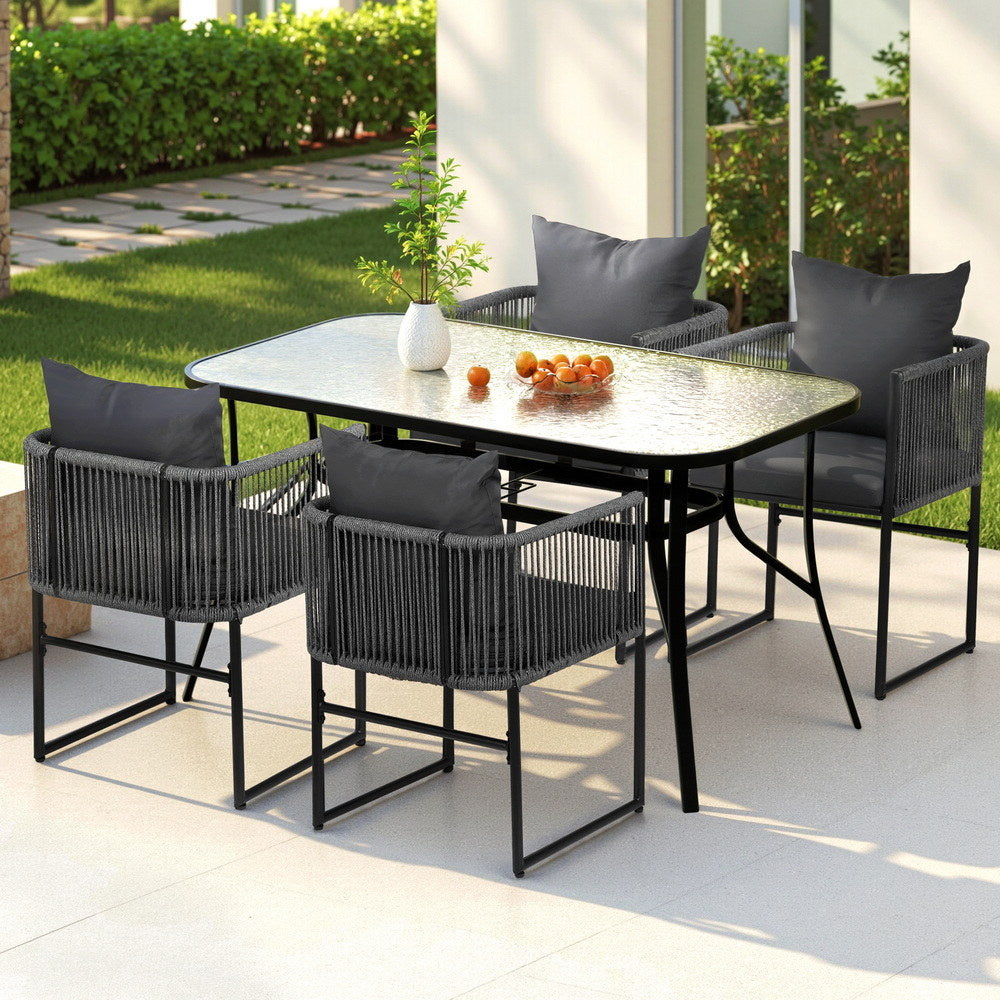 Dining Set: Gardeon 5PC Outdoor Dining Set Table and Chairs Patio Furniture Garden Bistro Set Black