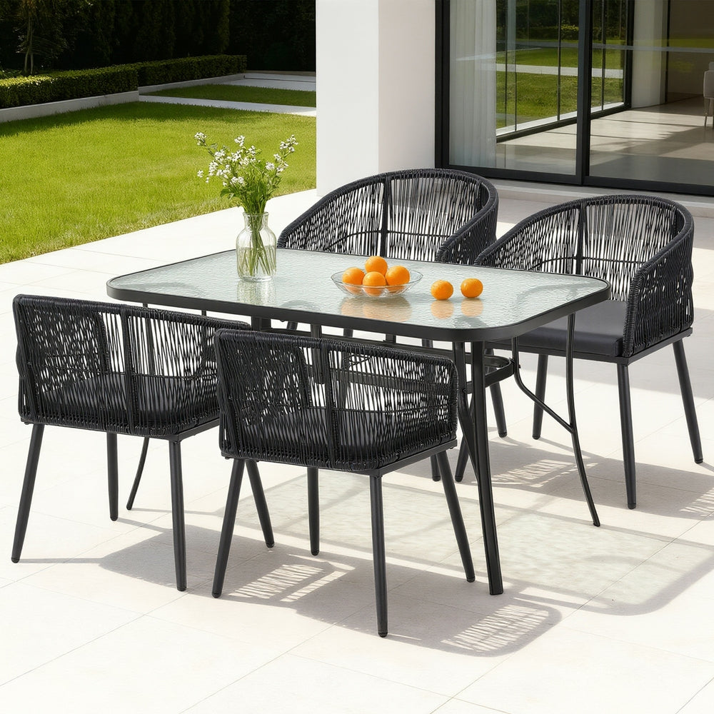 Outdoor Dining Sets: Gardeon 5PC Outdoor Dining Set Table and Chairs Garden Patio Furniture Bistro Set Black