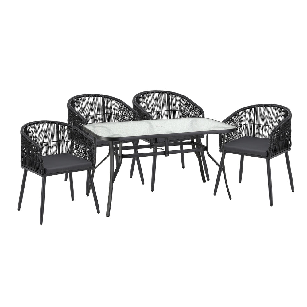 Outdoor Dining Sets: Gardeon 5PC Outdoor Dining Set Table and Chairs Garden Patio Furniture Bistro Set Black