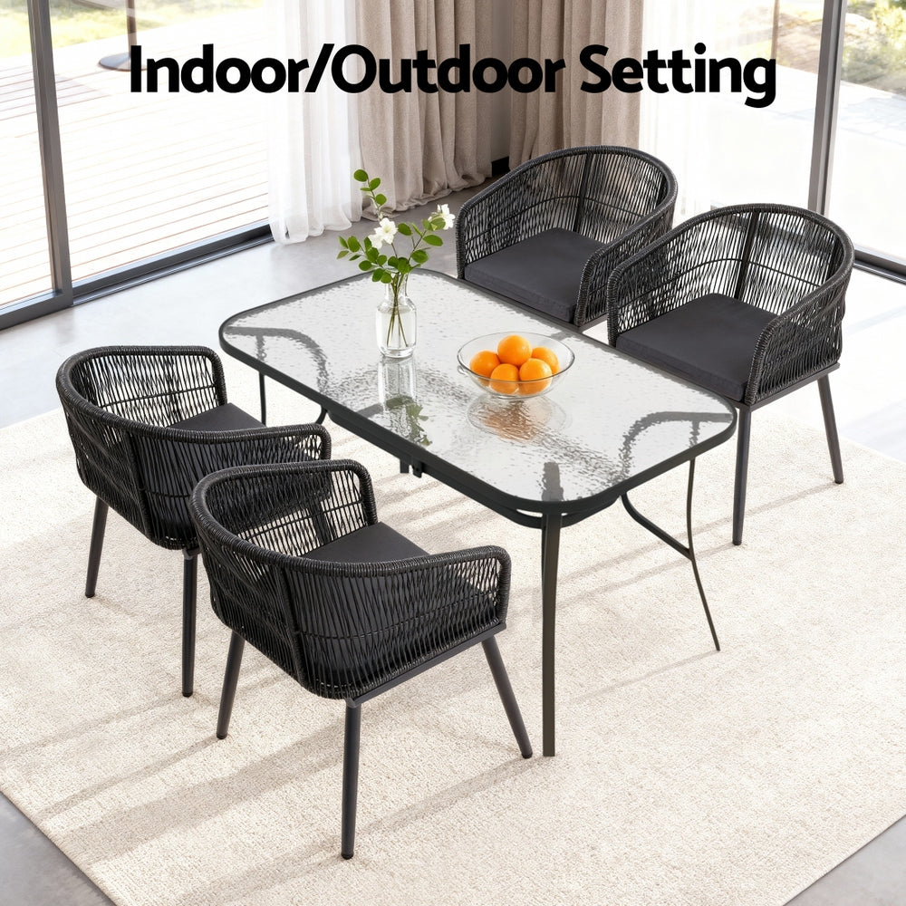 Outdoor Dining Sets: Gardeon 5PC Outdoor Dining Set Table and Chairs Garden Patio Furniture Bistro Set Black