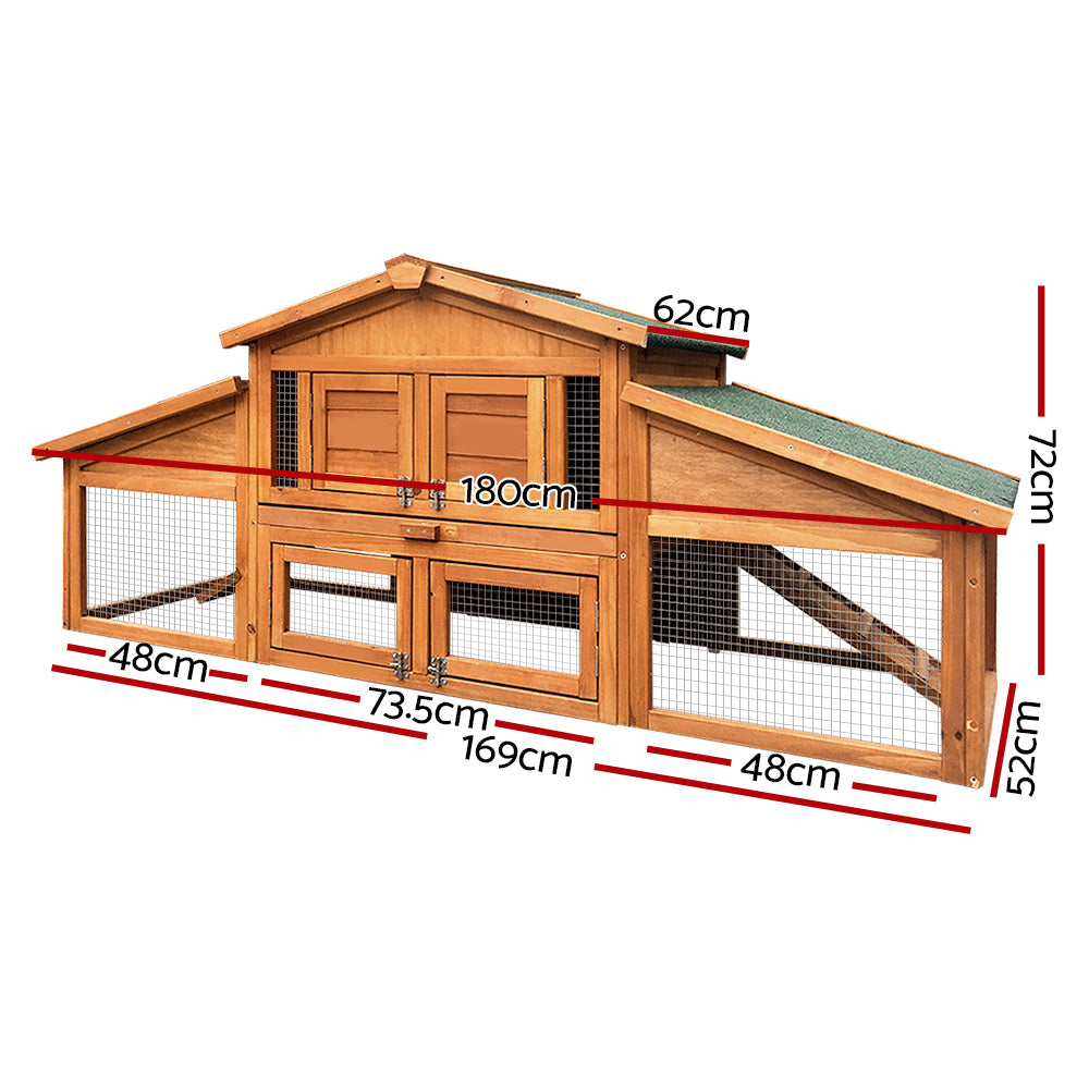Small Animal Habitats & Cages: i.Pet Chicken Coop Rabbit Hutch 169cm x 52cm x 72cm Large Chicken Coop Wooden House Run Cage