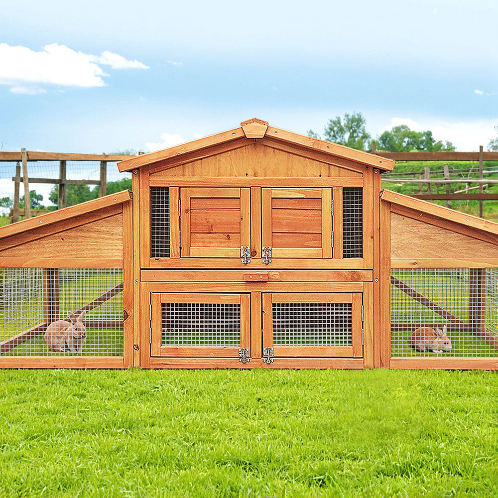 Small Animal Habitats & Cages: i.Pet Chicken Coop Rabbit Hutch 169cm x 52cm x 72cm Large Chicken Coop Wooden House Run Cage
