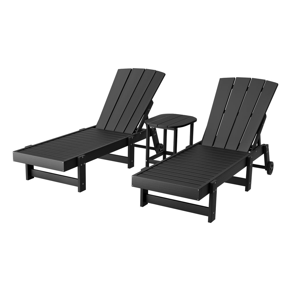 Outdoor Chairs: Gardeon Sun Lounge Lounger Table and Chairs Beach Chair HDPE Patio Outdoor Furniture Wheels Black