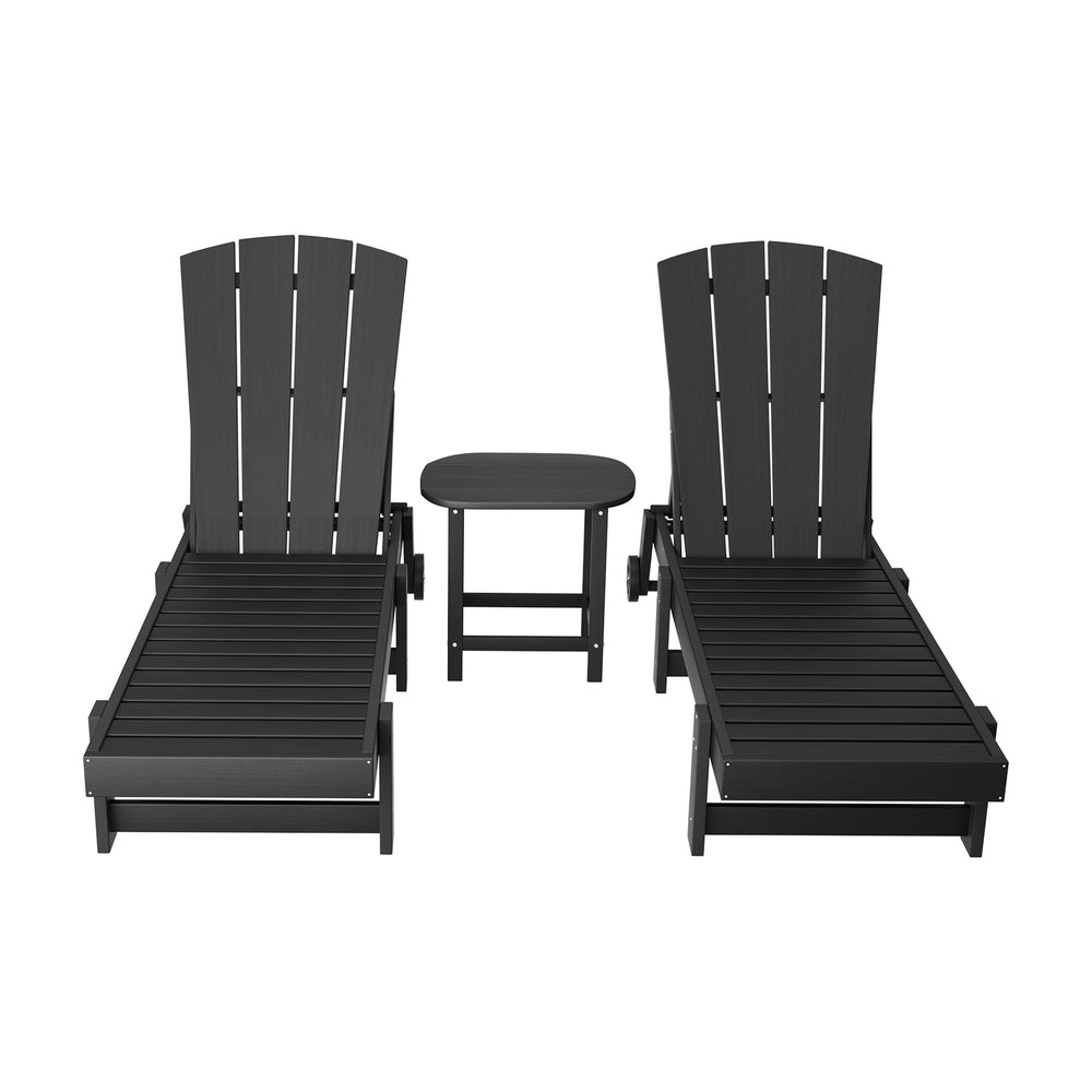 Outdoor Chairs: Gardeon Sun Lounge Lounger Table and Chairs Beach Chair HDPE Patio Outdoor Furniture Wheels Black