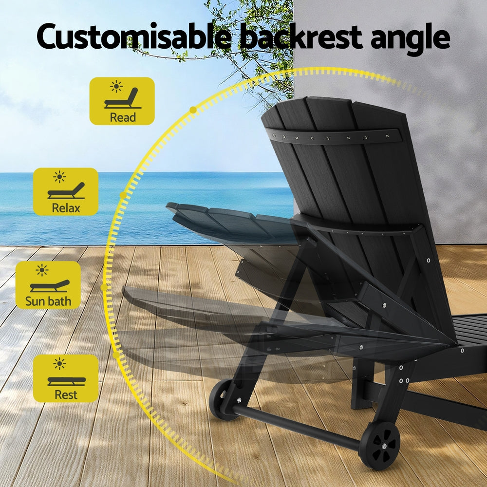 Outdoor Chairs: Gardeon Sun Lounge Lounger Table and Chairs Beach Chair HDPE Patio Outdoor Furniture Wheels Black