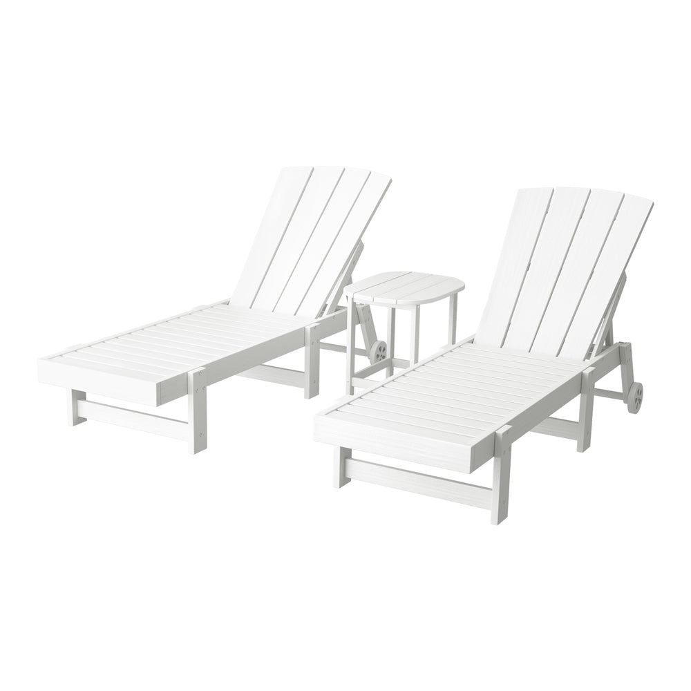 Outdoor Chairs: Gardeon Sun Lounge Lounger Table and Chairs Beach Chair Adirondack HDPE Patio Outdoor Furniture Wheels White