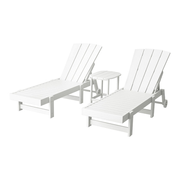 Gardeon Sun Lounge Lounger Table and Chairs Beach Chair Adirondack HDPE Patio Outdoor Furniture Wheels White