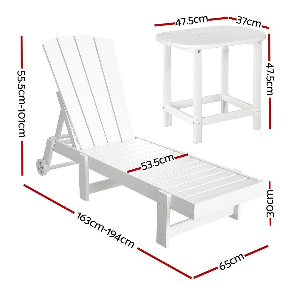 Outdoor Chairs: Gardeon Sun Lounge Lounger Table and Chairs Beach Chair Adirondack HDPE Patio Outdoor Furniture Wheels White