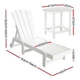 Gardeon Sun Lounge Lounger Table and Chairs Beach Chair Adirondack HDPE Patio Outdoor Furniture Wheels White