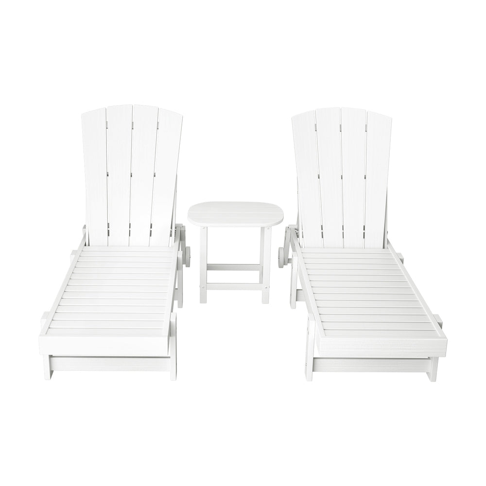 Outdoor Chairs: Gardeon Sun Lounge Lounger Table and Chairs Beach Chair Adirondack HDPE Patio Outdoor Furniture Wheels White
