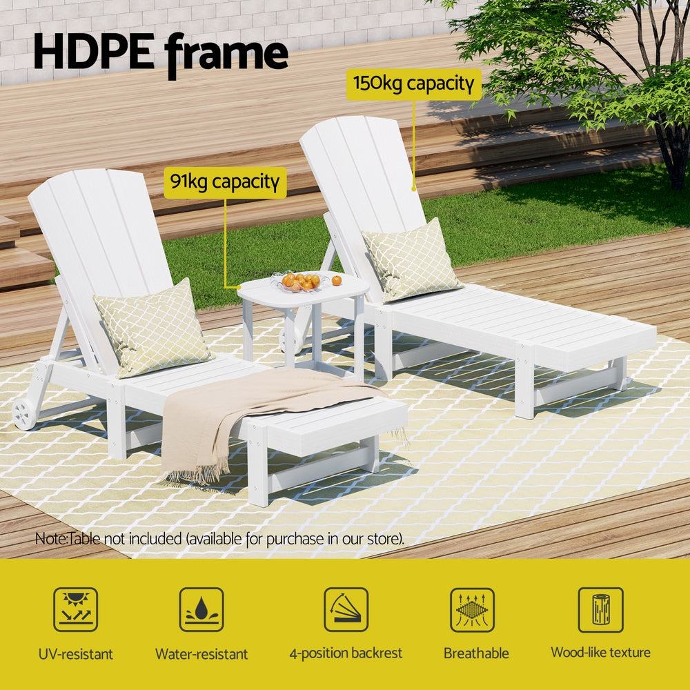 Outdoor Chairs: Gardeon Sun Lounge Lounger Table and Chairs Beach Chair Adirondack HDPE Patio Outdoor Furniture Wheels White