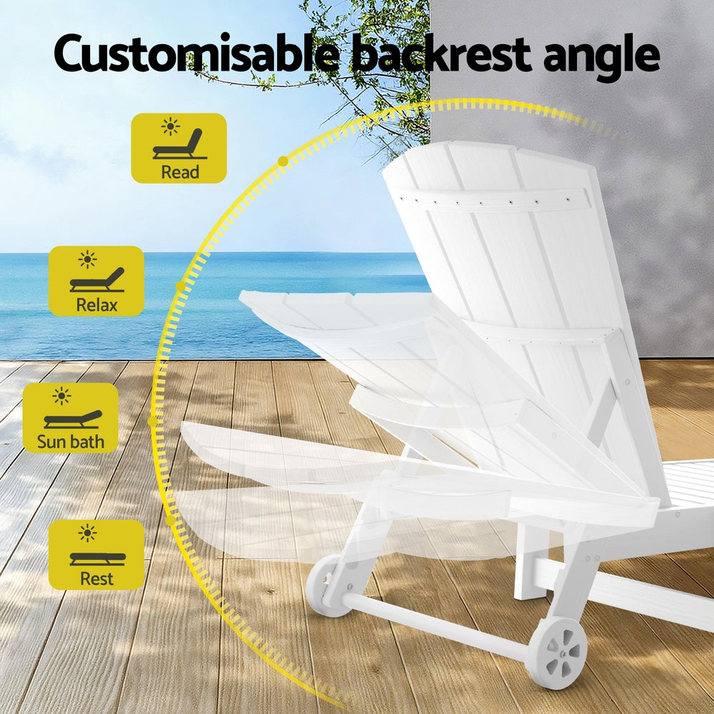 Outdoor Chairs: Gardeon Sun Lounge Lounger Table and Chairs Beach Chair Adirondack HDPE Patio Outdoor Furniture Wheels White