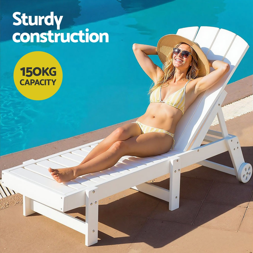 Outdoor Chairs: Gardeon Sun Lounge Lounger Table and Chairs Beach Chair Adirondack HDPE Patio Outdoor Furniture Wheels White