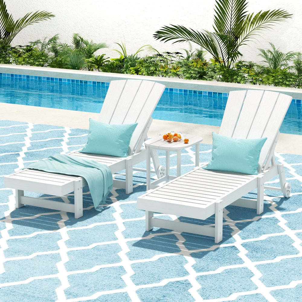 Outdoor Chairs: Gardeon Sun Lounge Lounger Table and Chairs Beach Chair Adirondack HDPE Patio Outdoor Furniture Wheels White