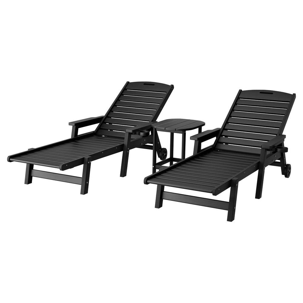 Outdoor Chairs: Gardeon Sun Lounge Lounger Beach Chair HDPE Patio Outdoor Furniture with Wheels Black
