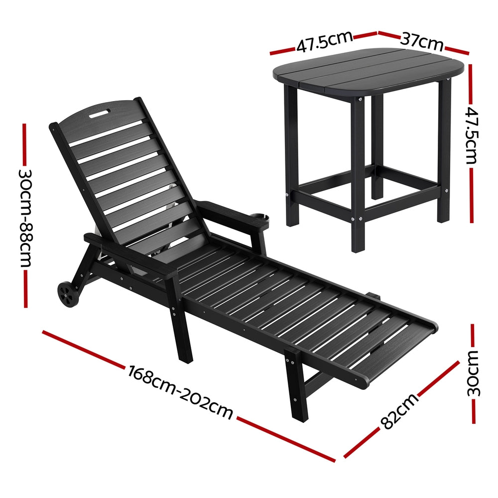 Outdoor Chairs: Gardeon Sun Lounge Lounger Beach Chair HDPE Patio Outdoor Furniture with Wheels Black