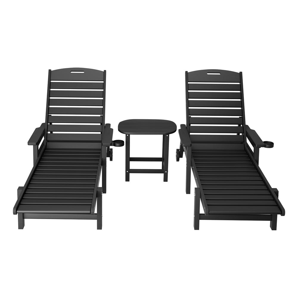 Outdoor Chairs: Gardeon Sun Lounge Lounger Beach Chair HDPE Patio Outdoor Furniture with Wheels Black