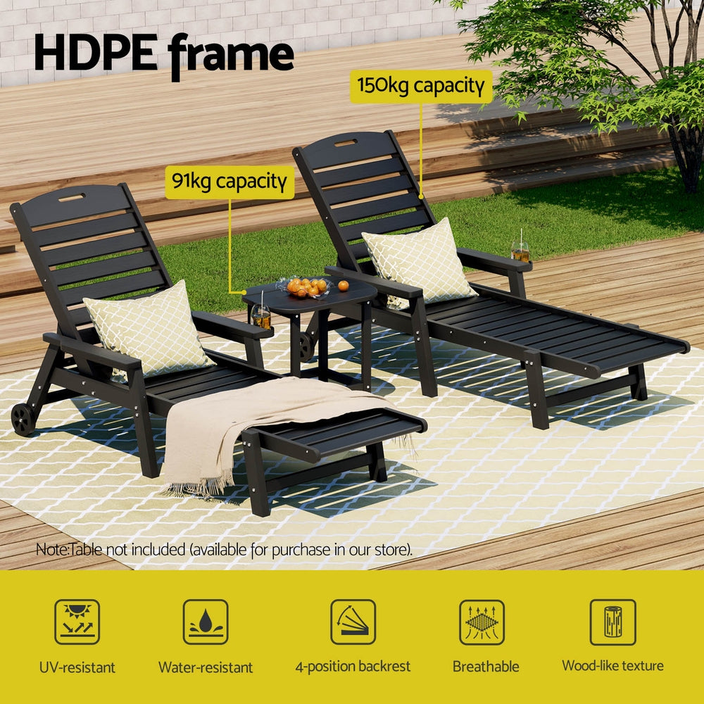 Outdoor Chairs: Gardeon Sun Lounge Lounger Beach Chair HDPE Patio Outdoor Furniture with Wheels Black
