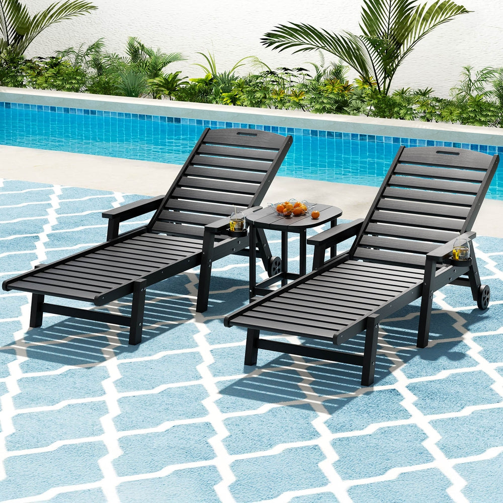 Outdoor Chairs: Gardeon Sun Lounge Lounger Beach Chair HDPE Patio Outdoor Furniture with Wheels Black