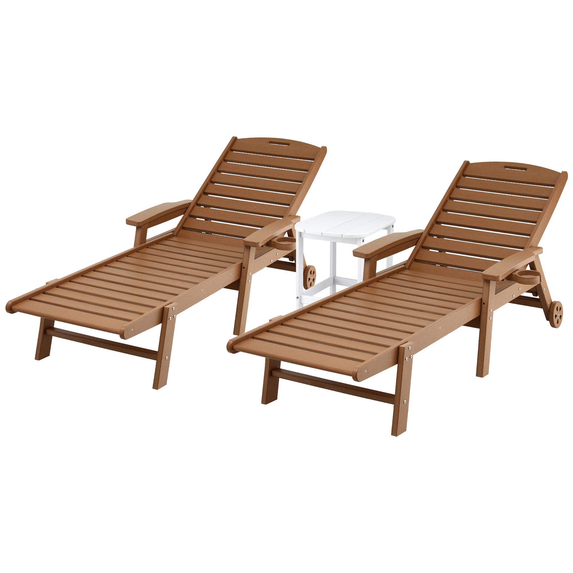 Gardeon Sun Lounge Lounger Table and Chairs Beach Chair HDPE Patio Outdoor Furniture Wheels Brown