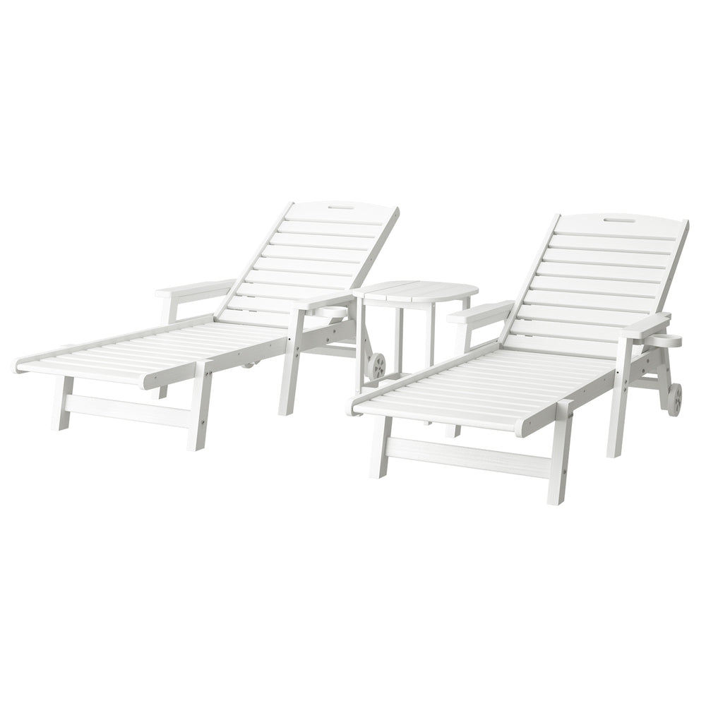 Outdoor Chairs: Gardeon Sun Lounge Lounger Beach Chair HDPE Patio Outdoor Furniture with Wheels White