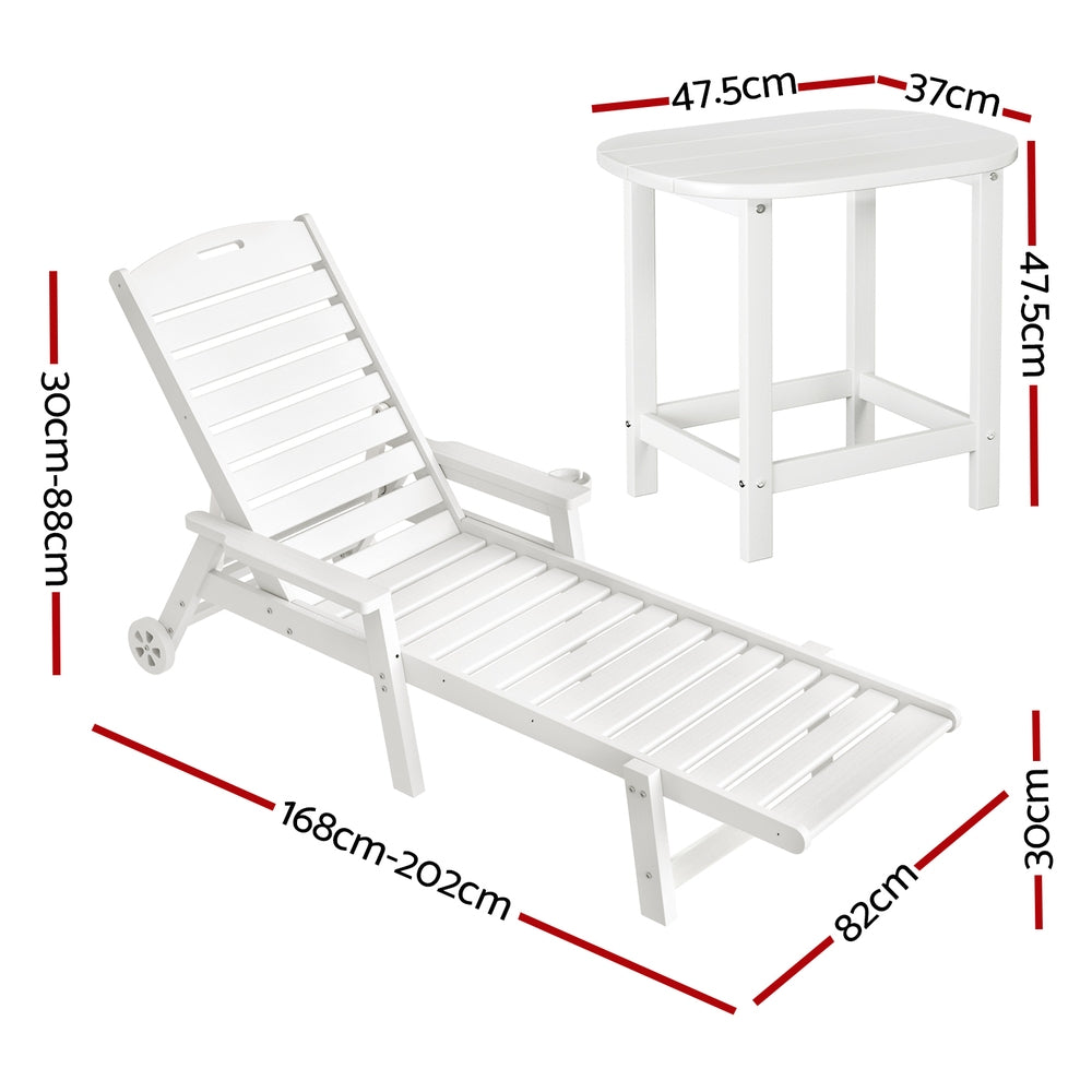 Outdoor Chairs: Gardeon Sun Lounge Lounger Beach Chair HDPE Patio Outdoor Furniture with Wheels White