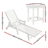 Gardeon Sun Lounge Lounger Beach Chair HDPE Patio Outdoor Furniture with Wheels White
